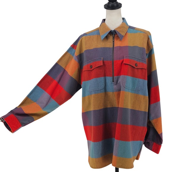 Eddie Bauer Tops - Vintage Eddie Bauer Half Zip Pullover Flannel Shirt L Multicolor Gorpcore Casual